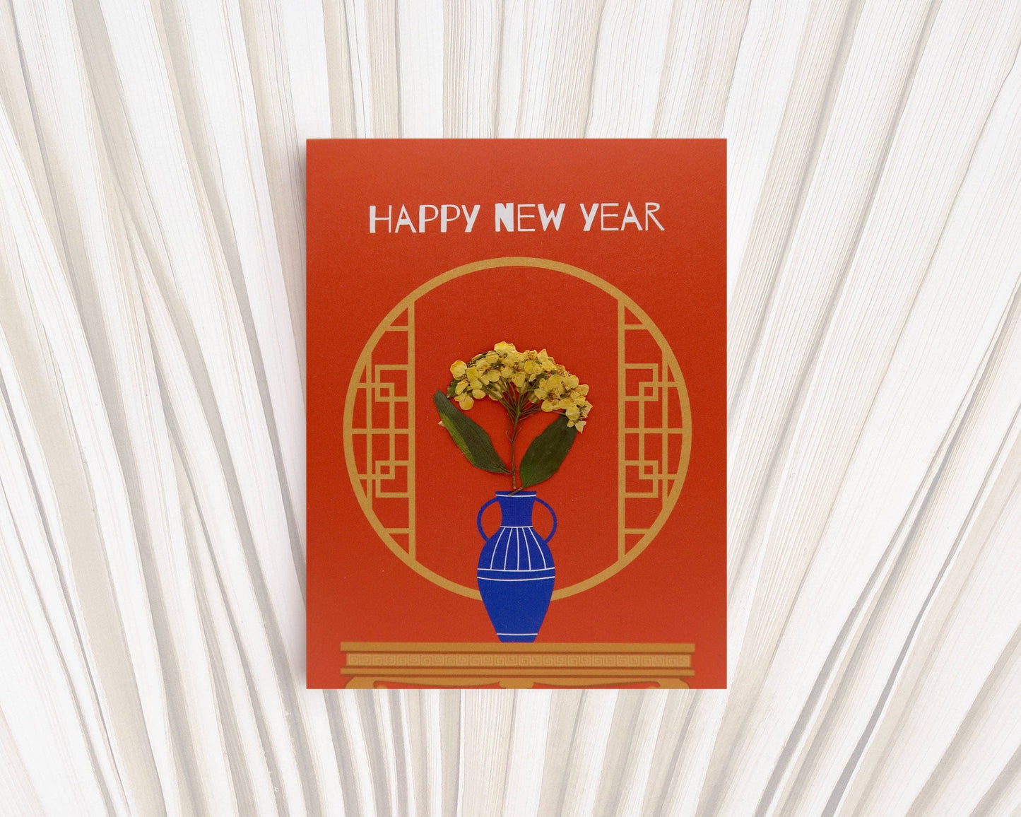 Happy New Year Dried Flowers Card