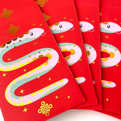 Year of the Snake Gold Foiled Scallop Pattern Red Envelopes