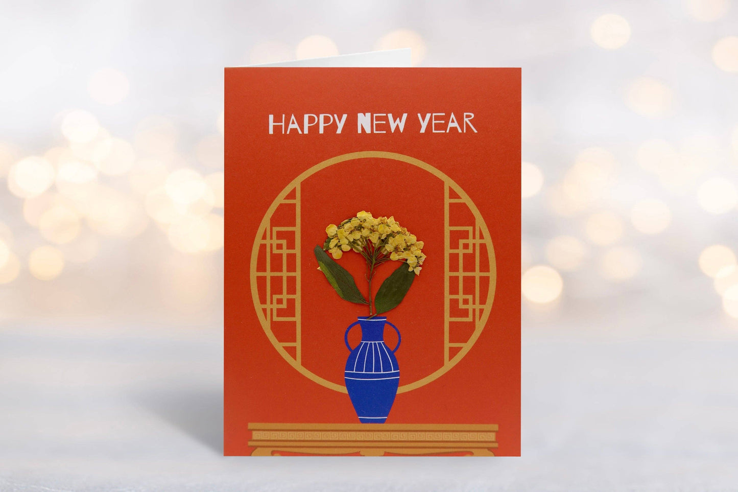 Happy New Year Dried Flowers Card