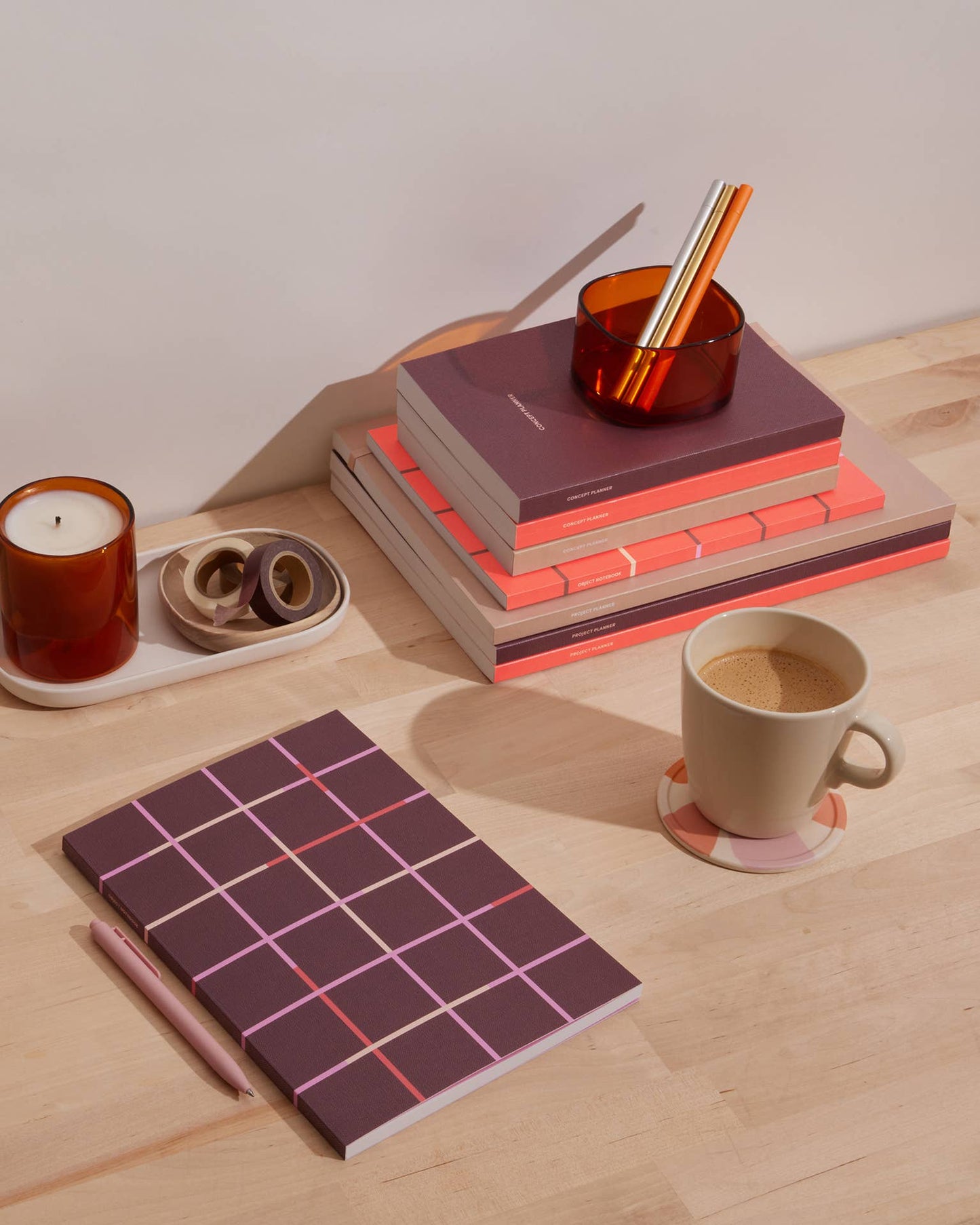 Object Notebook in Maroon Grid