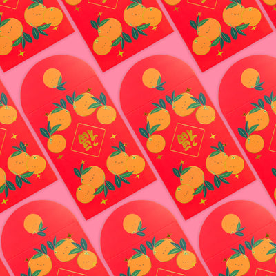 Happy Oranges Gold Foiled Red Envelopes, HongBao 紅包