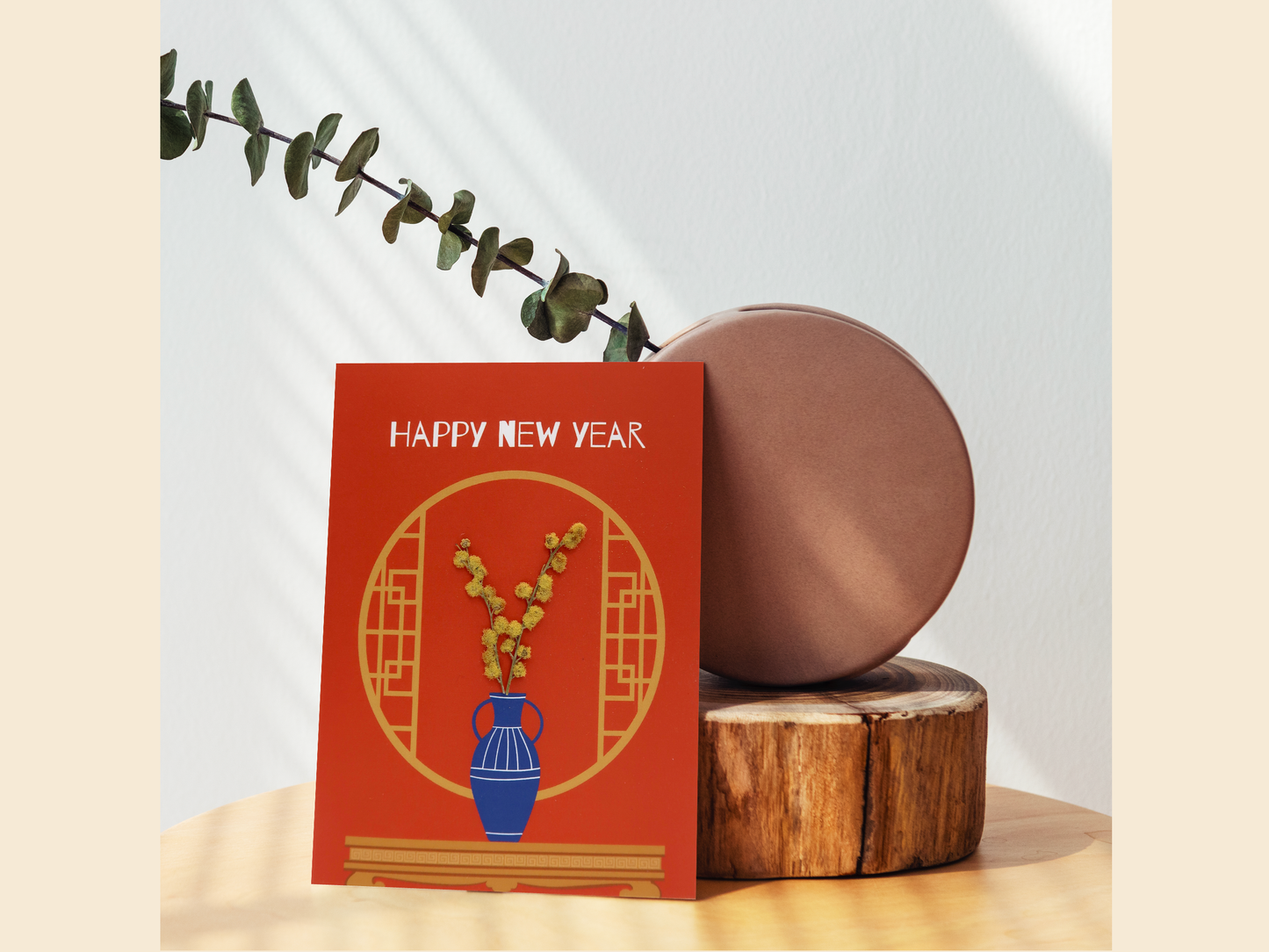 Happy New Year Dried Flowers Card