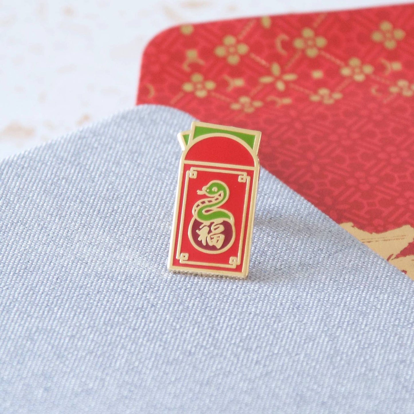 Red Envelope Snake Enamel Pin