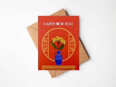 Happy New Year Dried Flowers Card