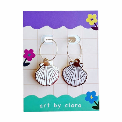 Gold Filled Cream Seashell Hoop Earrings