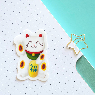 White Lucky Cat Vinyl Sticker